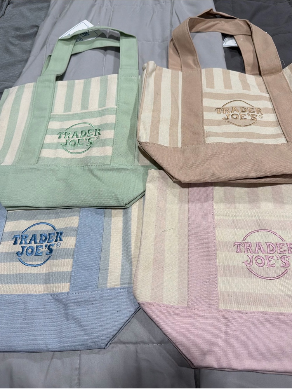 Mint Green, Tan, Pink and Light Blue Stripe Canvas Tote Bag